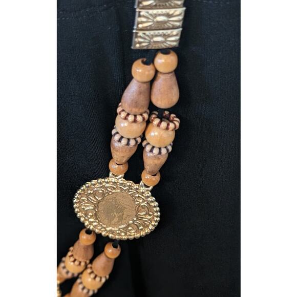 Vintage Wood Bead Metal Disk Chain Belt 27-42" - Picture 5 of 6